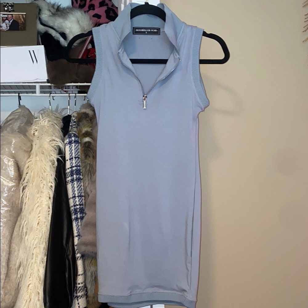 Maniere De Voir Gray Sheath Mini Dress Mock Neck